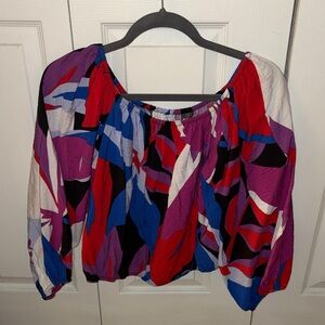 Nine West Red and Blue Abstract Blouse